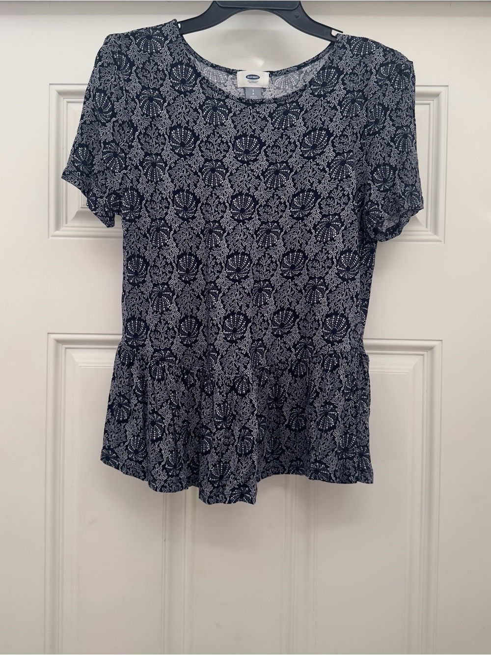 Old Navy Printed Navy Peplum Tunic Top Small